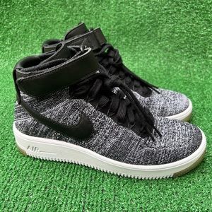 Nike AF1 Mid Flyknit Air Force 1 Oreo 818018-001 Black White Womens Sz 7.5 Used